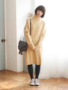 「タートルネックワンピース」｜Crispさん（レディース・158cm）の冬コーディネート