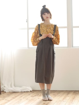 「花柄ブラウス」｜Crispさん（レディース・158cm）の冬コーディネート