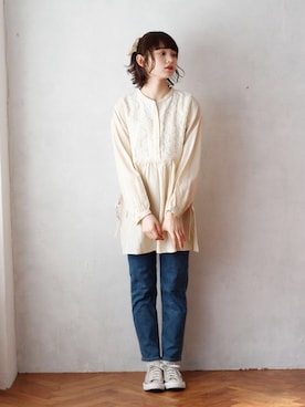 「レースブラウス」｜「アイテム（チュニック）」を使った、Crispさん（レディース・158cm）の冬コーディネート