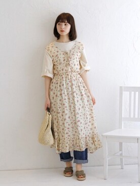 「アイテム（サンダル、グリーン系）」を使った、Crispさん（レディース・158cm）の夏コーディネート