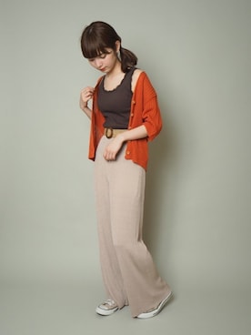 「アイテム（カーディガン/ボレロ、オレンジ系）」を使った、Crispさん（レディース・158cm）の夏コーディネート