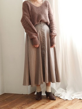 「Crisp（クリスプ）のレースリブタンク（タンクトップ）」を使った、Crispさん（レディース・152cm）の秋コーディネート