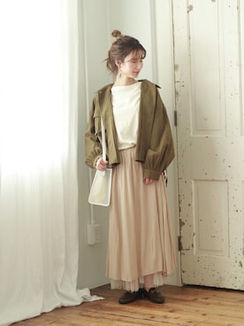 「アイテム（バッグ、ホワイト系）」を使った、Crispさん（レディース・158cm）の春コーディネート