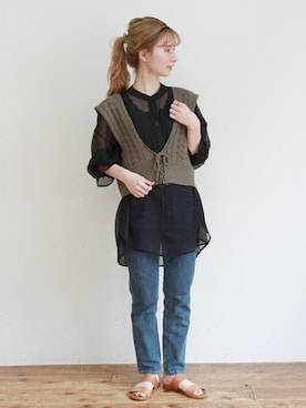 「ニットビスチェ」｜Crispさん（レディース・158cm）の夏コーディネート