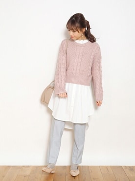 「ケーブルニット」｜「アイテム（チュニック）」を使った、Crispさん（レディース・161cm）の秋コーディネート