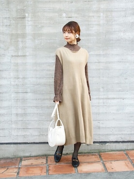 「Crisp（クリスプ）のアイテム（ワンピース）」を使った、Crispさん（レディース・161cm）の冬コーディネート