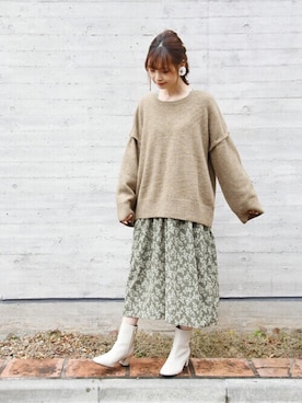 「アイテム（ワンピース/ドレス、グリーン系）」を使った、Crispさん（レディース・161cm）の冬コーディネート