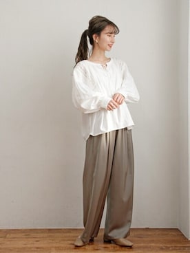 「サテンパンツ」｜Crispさん（レディース・154cm）の春コーディネート