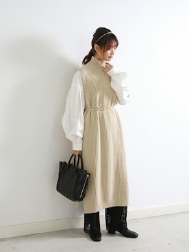 「Crisp（クリスプ）のアイテム（ワンピース）」を使った、Crispさん（レディース・161cm）の冬コーディネート