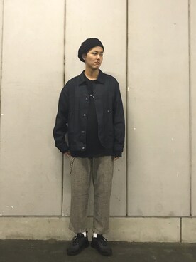 「グレンチェック」｜「アイテム（ハンチング/ベレー帽）」を使った、トヨノシンさん（メンズ・178cm）の秋コーディネート