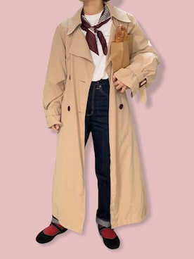 「フレンチカジュアル」｜「アイテム（トレンチコート）」を使った、マイカさん（レディース・150cm）の春コーディネート