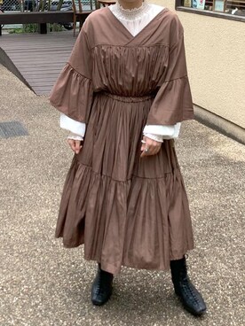 「Libra Cue（リブラ キュー）のアイテム（シャツワンピース）」を使った、マイカさん（レディース・150cm）の春コーディネート