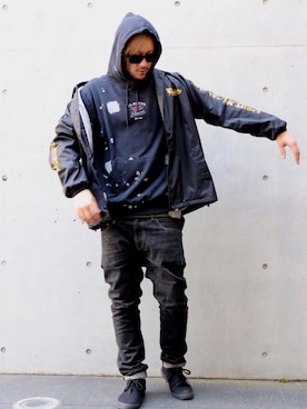 「Subciety（サブサエティ）のアイテム（ナイロンジャケット）」を使った、Mt'（ミット）さん（メンズ・178cm）の冬コーディネート