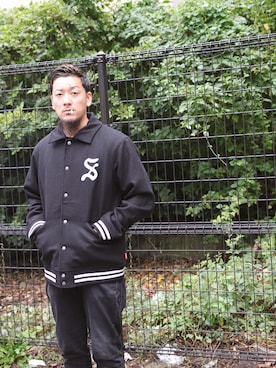 「Subciety（サブサエティ）のアイテム（スタジャン）」を使った、Mt'（ミット）さん（メンズ・178cm）の秋コーディネート