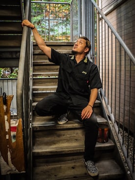 「Subciety（サブサエティ）のアイテム（スリッポン）」を使った、Mt'（ミット）さん（メンズ・178cm）の夏コーディネート