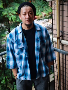 「Subciety（サブサエティ）のアイテム（ハンチング/ベレー帽）」を使った、Mt'（ミット）さん（メンズ・178cm）の夏コーディネート