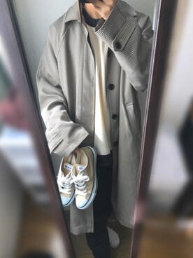 「epnok（エプノック）のアイテム（ステンカラーコート）」を使った、waさん（メンズ・171cm）の春コーディネート