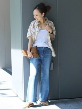 「ISLAND SLIPPER（アイランドスリッパ）のアイテム」を使った、MIYOさん（レディース・158cm）の夏コーディネート