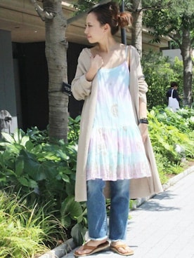 「ISLAND SLIPPER（アイランドスリッパ）のアイテム」を使った、MIYOさん（レディース・158cm）の夏コーディネート