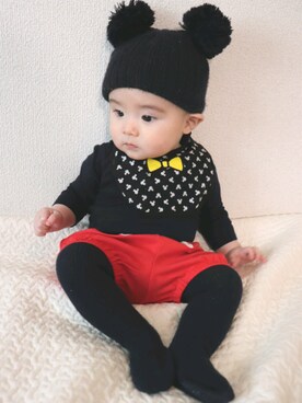 「アイテム（タイツ/ストッキング、ブルー系）」を使った、SOUさん（キッズ・70cm）の春コーディネート