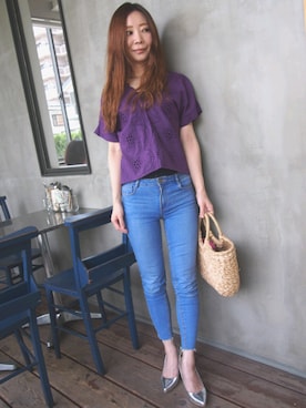 「DHOLIC（ディーホリック）のアイテム（かごバッグ）」を使った、@yaka...さん（レディース・163cm）の夏コーディネート