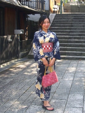 「花火」｜「アイテム（浴衣）」を使った、@yaka...さん（レディース・163cm）の夏コーディネート