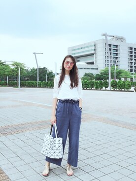 「Ray-Ban（レイバン）のアイテム（サングラス、ピンク系）」を使った、陳小寶さん（レディース・178cm）の夏コーディネート