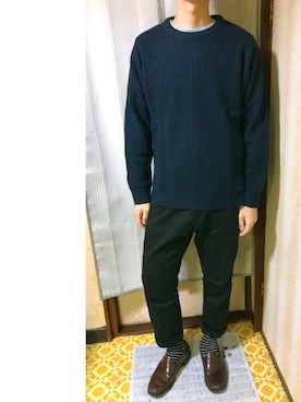 「ボーダーソックス」｜「アイテム（その他シューズ）」を使った、ろっくんさん（メンズ・174cm）の冬コーディネート