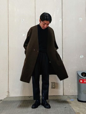 メンズのノーカラーコート ブラウン 茶色系 コーディネート Zozotown