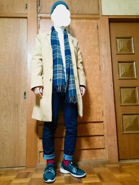 「SEVENDAYS=SUNDAY（セブンデイズサンデイ）のアイテム（チェスターコート）」を使った、ざんさん（メンズ・172cm）の冬コーディネート