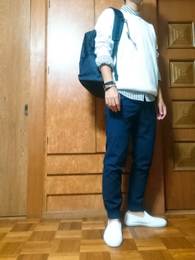 「スウェット×シャツ」｜「アイテム（スリッポン）」を使った、ざんさん（メンズ・172cm）の秋コーディネート