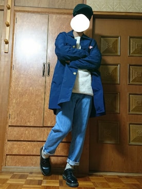 「DANTON（ダントン）のアイテム（ステンカラーコート）」を使った、ざんさん（メンズ・172cm）の冬コーディネート