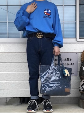 「Gosha Rubchinskiy（ゴーシャラブチンスキー）のアイテム（スウェット）」を使った、つばちさん（メンズ・165cm）の夏コーディネート