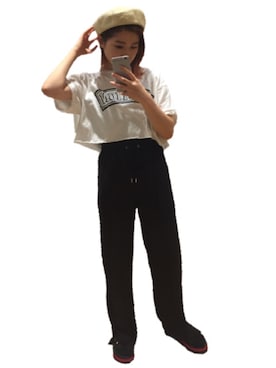 「むぎわらベレー帽」｜NAOさん（レディース・157cm）の夏コーディネート