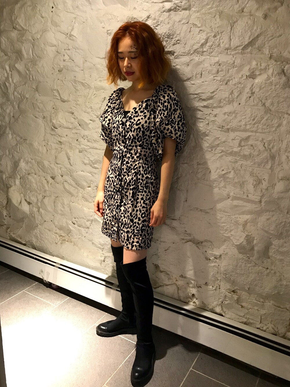 「wearhalloween2019、leopard、レオパード、ハロウィン、halloween、レオパード柄、ドレス、ニーハイブーツ、happy halloween、秋」｜「?のアイテム（ブーツ、ブラック系）」を使った、NAOさん（レディース・157cm）の秋コーディネートの1枚目の写真