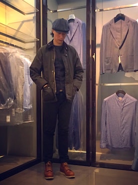 「Barbour（バブアー）のアイテム（ライダースジャケット）」を使った、HRJTTさん（メンズ・184cm）の秋コーディネート