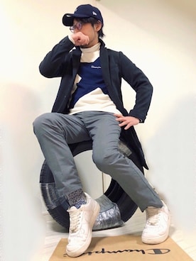 「ソックス」｜「アイテム（チェスターコート）」を使った、ysk⚜️さん（メンズ・173cm）の冬コーディネート