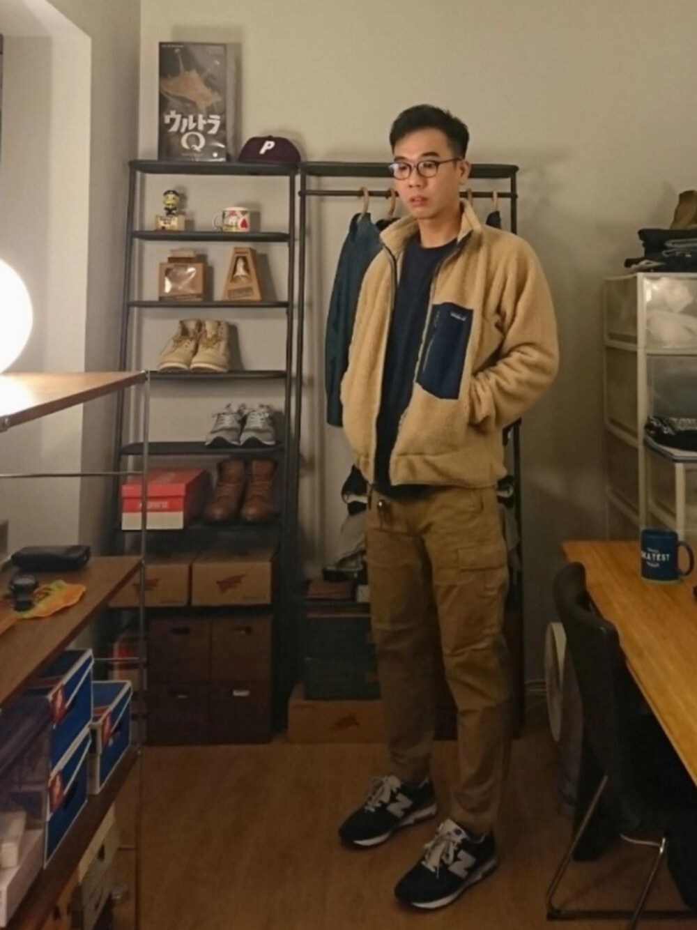 「patagoniaのアイテム（スタジャン、ベージュ系）」を使った、curry curlyさん（メンズ・179cm）の冬コーディネートの1枚目の写真