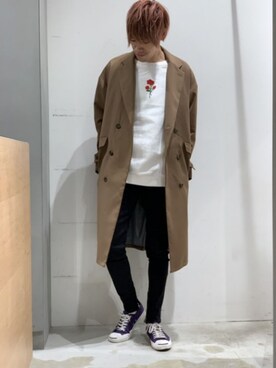 「CASPER JOHN（キャスパージョン）のアイテム（チェスターコート）」を使った、KE-ICHIさん（メンズ・177cm）の秋コーディネート