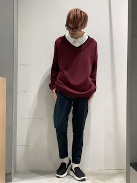「ゆるニット」｜「アイテム（スリッポン）」を使った、KE-ICHIさん（メンズ・177cm）の秋コーディネート
