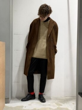 「CASPER JOHN（キャスパージョン）のアイテム（チェスターコート）」を使った、KE-ICHIさん（メンズ・177cm）の冬コーディネート