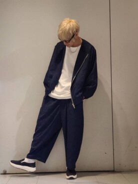 「CASPER JOHN（キャスパージョン）のアイテム（ライダースジャケット）」を使った、KE-ICHIさん（メンズ・177cm）の夏コーディネート