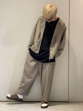 「CASPER JOHN（キャスパージョン）のアイテム（ライダースジャケット）」を使った、KE-ICHIさん（メンズ・177cm）の夏コーディネート