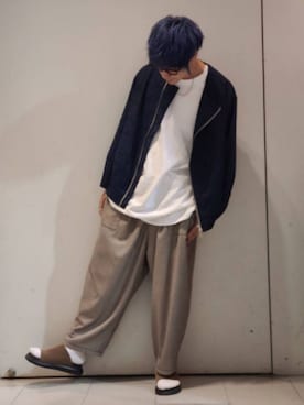 「CASPER JOHN（キャスパージョン）のアイテム（ライダースジャケット）」を使った、KE-ICHIさん（メンズ・177cm）の秋コーディネート