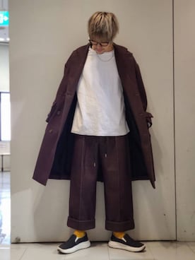 「CASPER JOHN（キャスパージョン）のアイテム（チェスターコート）」を使った、KE-ICHIさん（メンズ・177cm）の秋コーディネート
