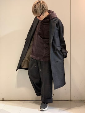 「CASPER JOHN（キャスパージョン）のアイテム（チェスターコート）」を使った、KE-ICHIさん（メンズ・177cm）の秋コーディネート