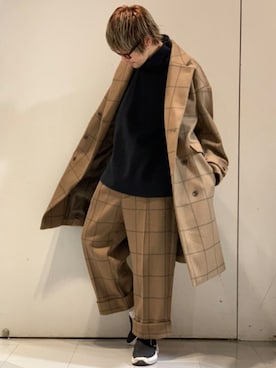 「CASPER JOHN（キャスパージョン）のアイテム（チェスターコート）」を使った、KE-ICHIさん（メンズ・177cm）の冬コーディネート