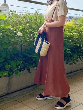 「OZOC（オゾック）のアイテム（トートバッグ）」を使った、Maiさん（レディース・163cm）の夏コーディネート