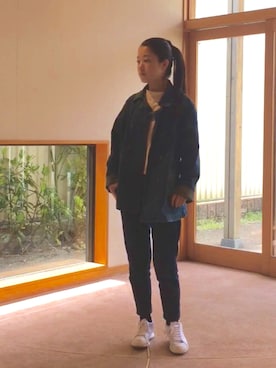 「no brand（ノーブランド）のアイテム（デニムジャケット、ブルー系）」を使った、足腰さん（レディース・155cm）の春コーディネート