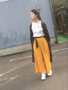 「GU（ジーユー）のアイテム（パンツ、イエロー系）」を使った、足腰さん（レディース・155cm）の春コーディネート